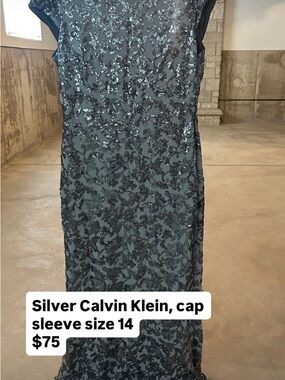 Calvin Klein Silver Sequin Cap-Sleeve Dress
